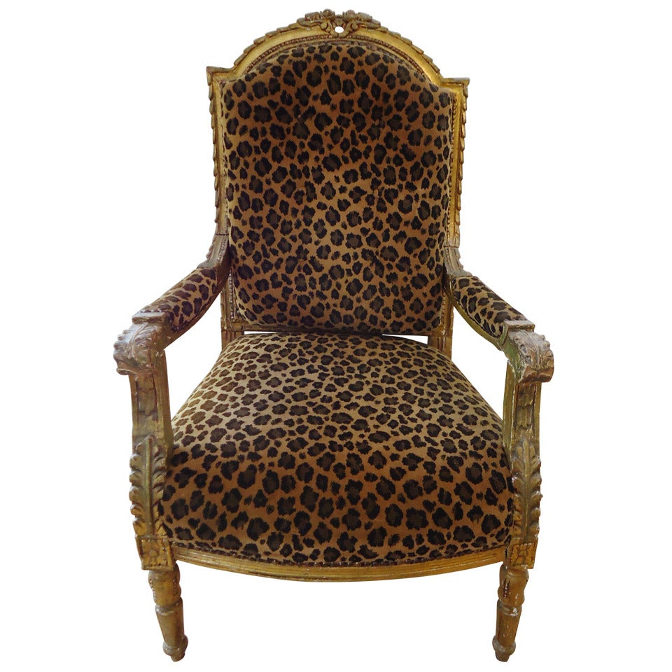 Antique French Gilded Leopard Chair