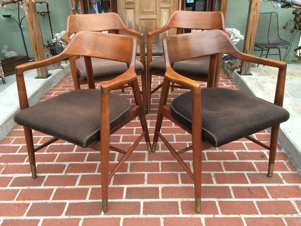 Set of Four Mid Century Walnut Chairs with great lines. Signed Marble Furniture Company.  Can be used for office or dining .