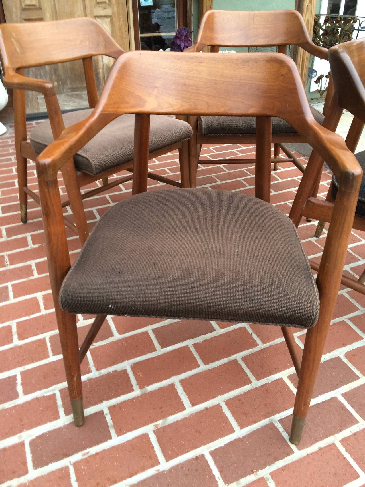 Upholstery Set of Four Mid Century Walnut Chairs