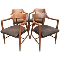 Set of Four Mid Century Walnut Chairs