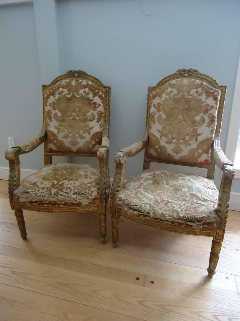 French Pair of Louis XVI Giltwood Fauteuils For Sale