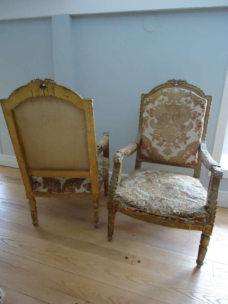 Upholstery Pair of Louis XVI Giltwood Fauteuils For Sale