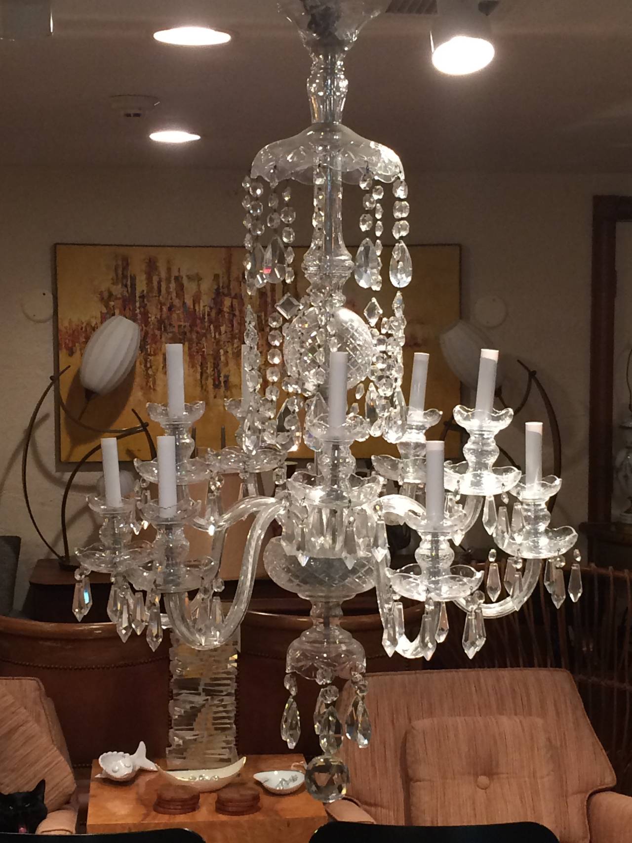 Elegant Ten-Arm Crystal Chandelier in the Style of Waterford In Excellent Condition In Redding, CT