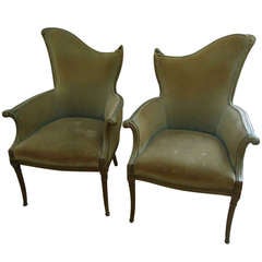 Pair of French Art Deco Velvet Armchairs