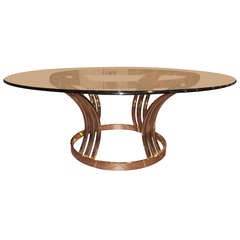 Sculptural Brass and Glass Round Coffee Table