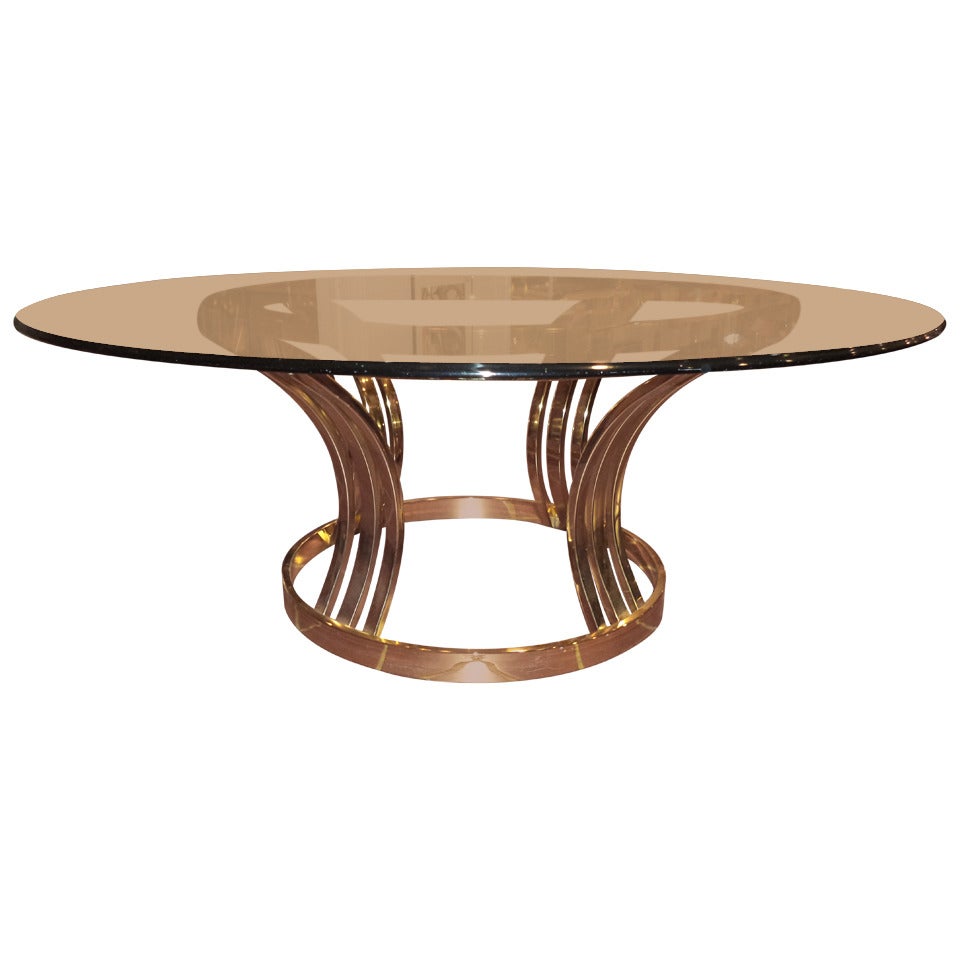 Sculptural Brass and Glass Round Coffee Table