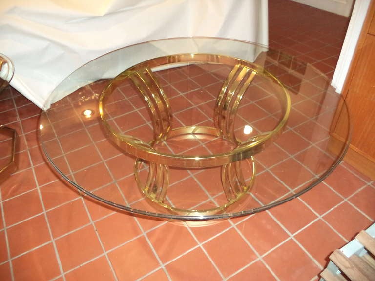 Sculptural Brass and Glass Round Coffee Table 1