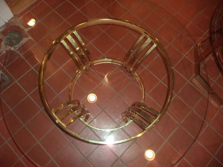 Sculptural Brass and Glass Round Coffee Table In Good Condition In Redding, CT