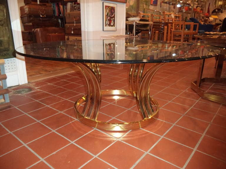 Sculptural Brass and Glass Round Coffee Table 5