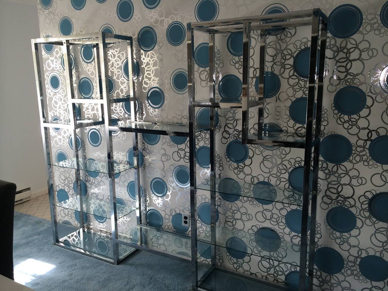 American Milo Baughman Style Chrome Extra Large Etagere