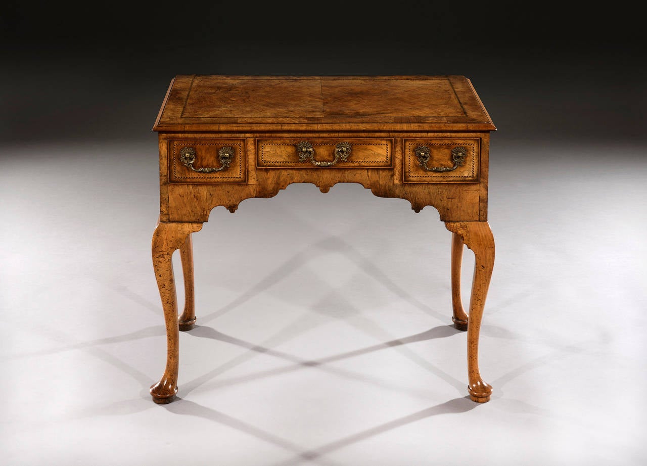 George II Walnut Lowboy with Cabriole Legs and Pad Feet