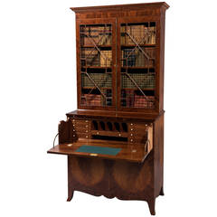 Fine George III Mahogany Inlaid Secretaire Bookcase in the manner of Gillows