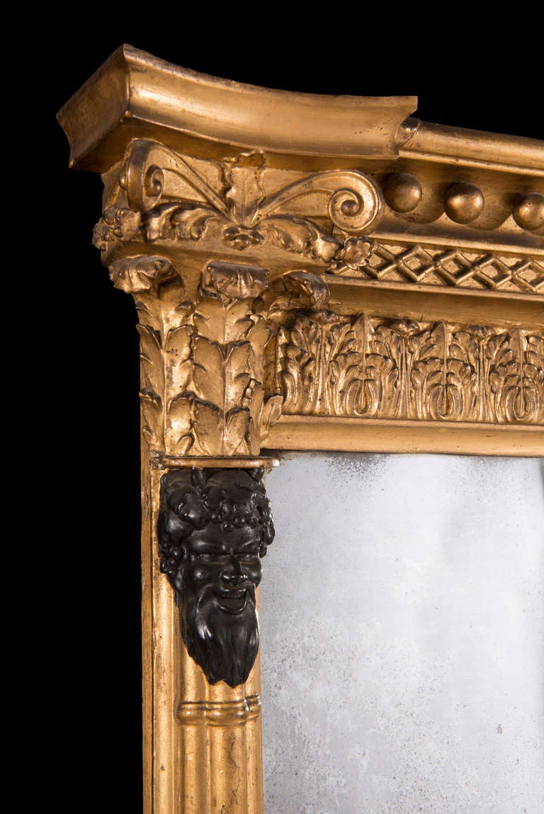 English Regency Carved Giltwood Pier Mirror with Original Plate