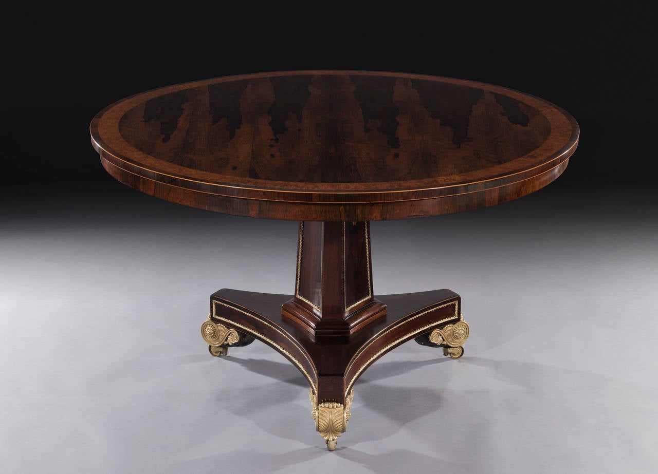 English Regency Rosewood and Amboyna Centre Table Attributed to Banting & France