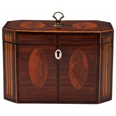 Georgian III Padouk Tea Caddy Inlaid with Satinwood Medallions