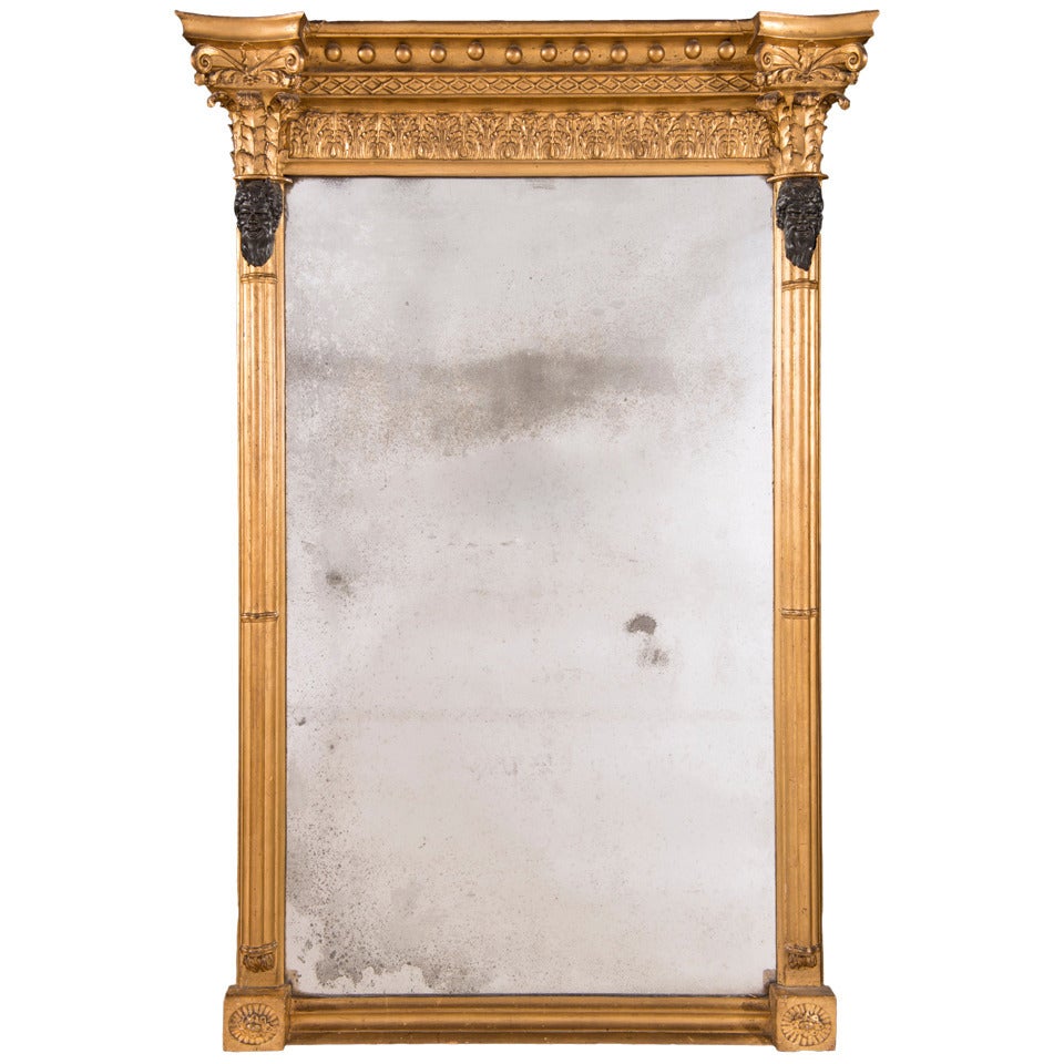 Regency Carved Giltwood Pier Mirror with Original Plate