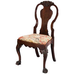 Rare George II Carved Mahogany Side Chair with Hairy Paw Feet