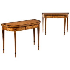 Pair of George III Period Inlaid Satinwood and Coromandel Games Tables