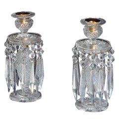 Antique Pair of Regency Cut Glass Candlestick Lustres