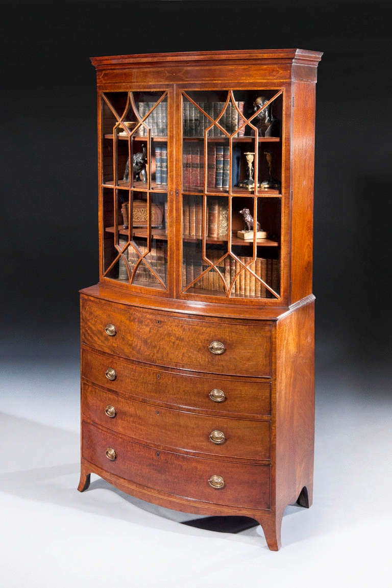George III Fiddle-Back Mahogany Bow Front Secretaire Bookcase