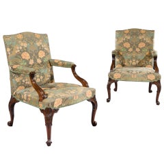 Exceptional Pair of George III Chippendale Period Mahogany Library Armchairs