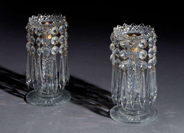 Excellent Pair of Regency Cut Glass Candlestick Lustres