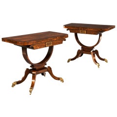 Stunning Pair of Regency Rosewood and Brass Inlaid Card Tables