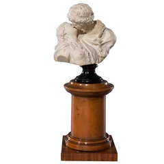 Small French 19th Century Model Bust "The Kiss" mounted on a Bird's Eye Maple