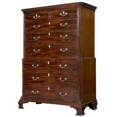 Early George III Mahogany Chest on Chest with Ivory Escutcheons and Original Brass Handles