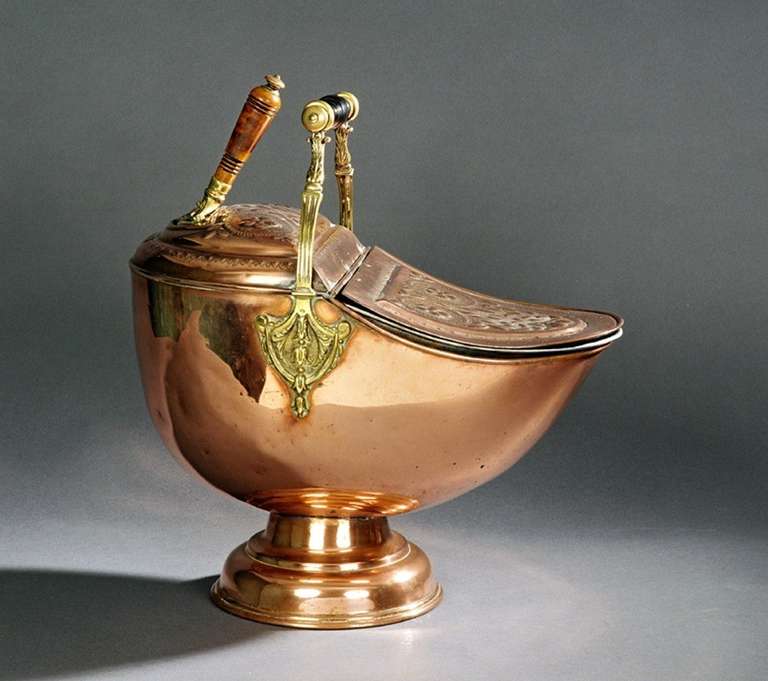 19th Century Embossed Copper Coal Scuttle