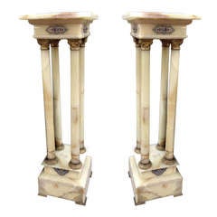Fine Pair of Champleve and Gilt Bronze-Mounted Columnar Pedestals, 19th Century