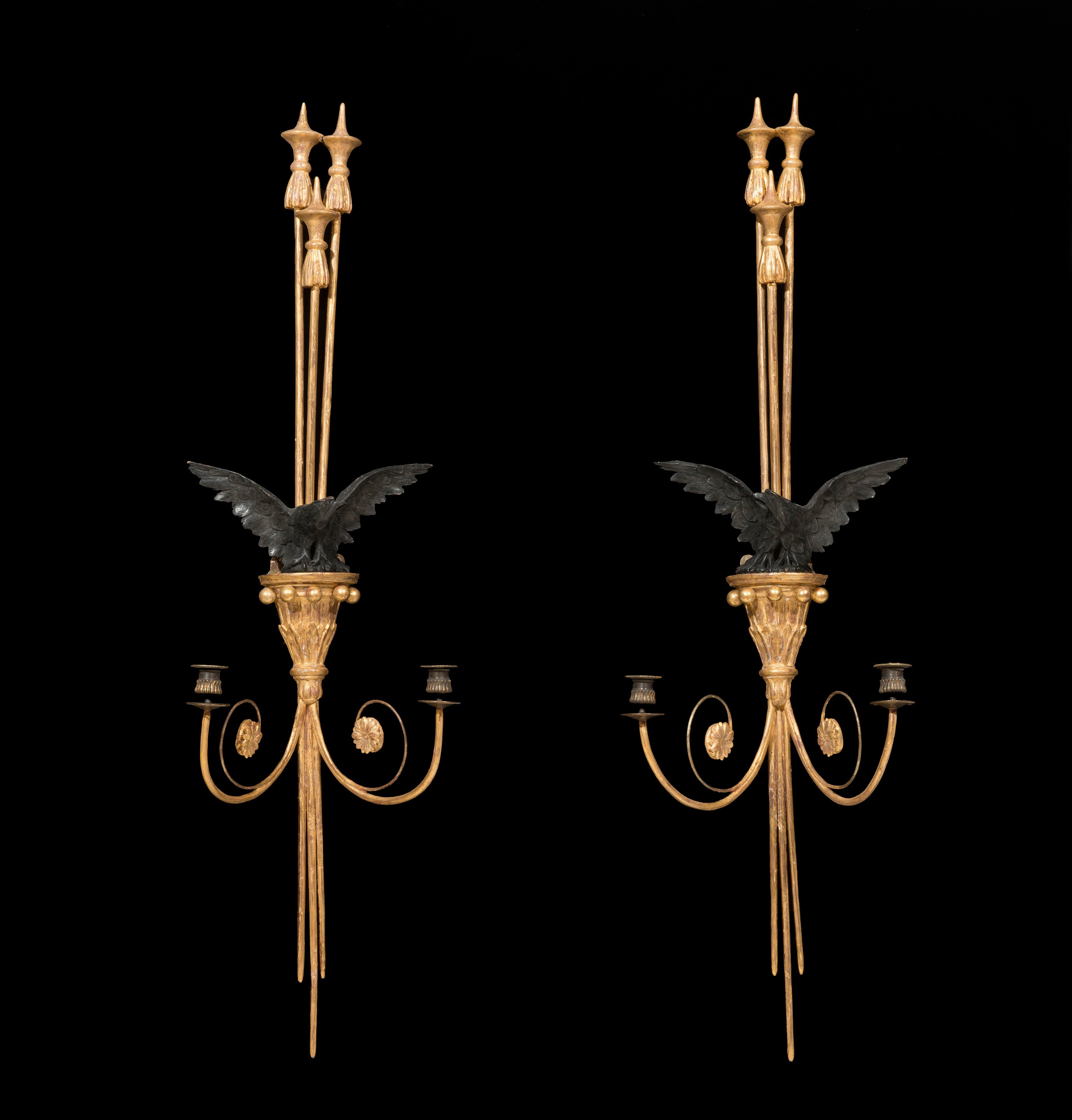 Pair of Regency Gilt Wood 
Eagle Wall Sconces