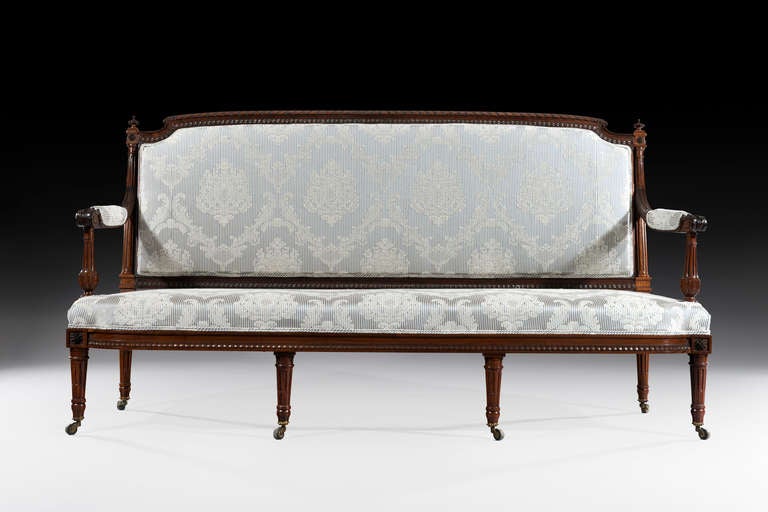 English Stunning 19th Century Carved Bowfront Rosewood Settee in the Style of Robert Adam