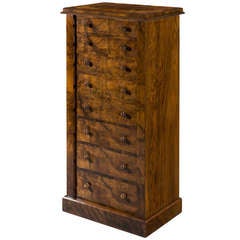 Mid 19th Century Burr Walnut Wellington Chest of Drawers