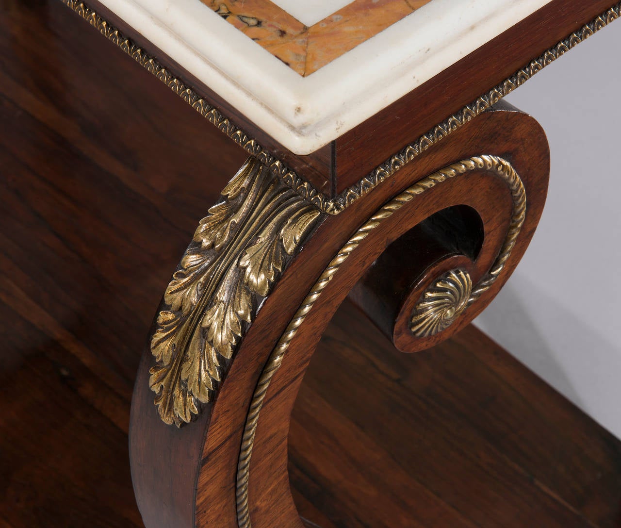 Regency Rosewood and Brass-Mounted Marble-Top Console Table In Excellent Condition In Bradford on Avon, GB