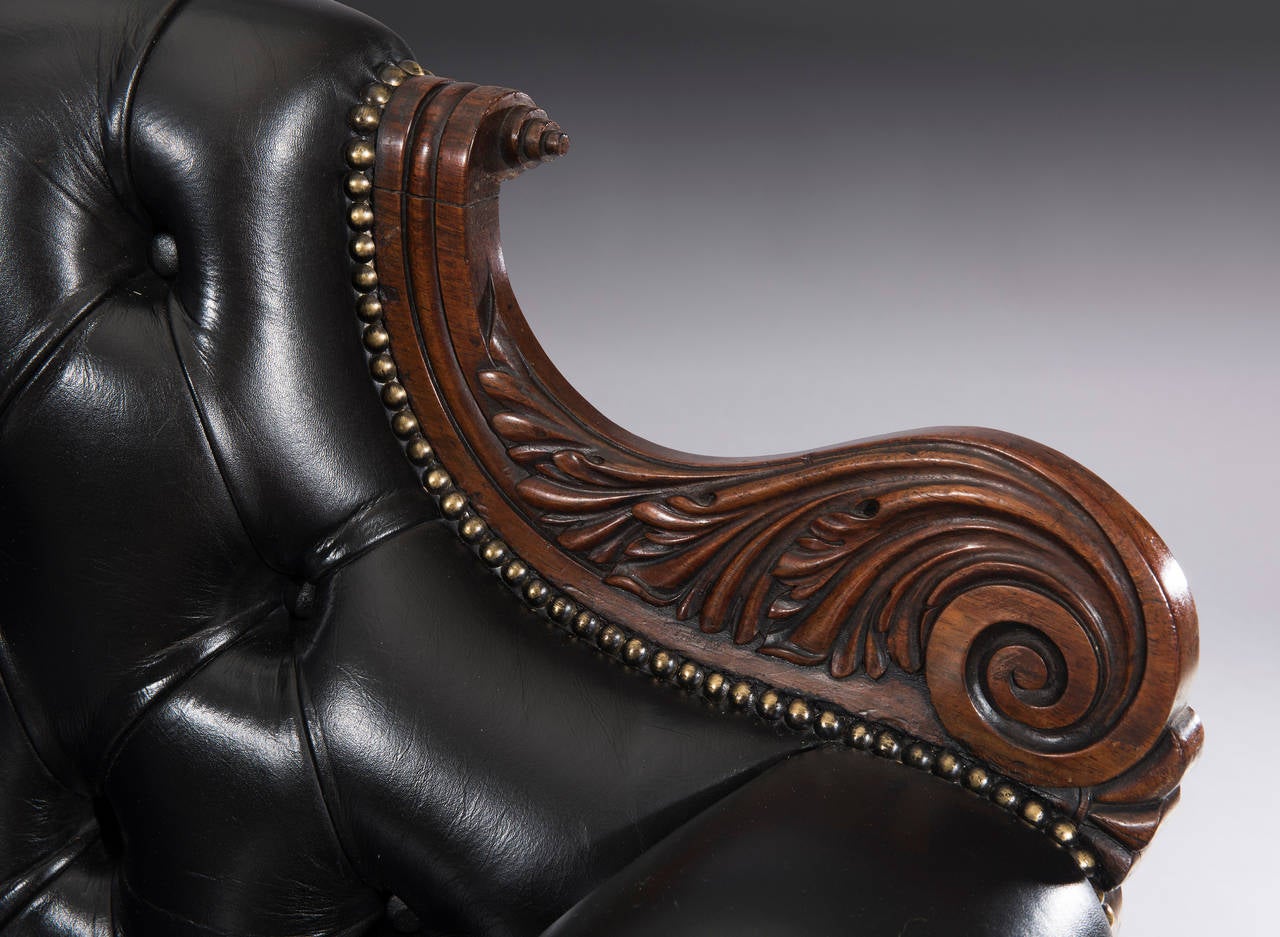English Regency Period Three-Seat Settee Carved in Rosewood by Gillows
