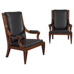 Rare Pair of 19th Century Walnut Library Easy Chairs