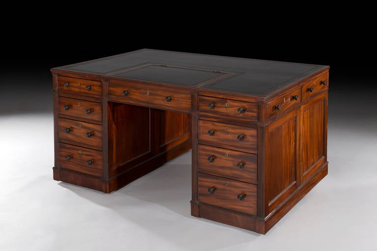 Fine Regency Mahogany and Ebony Library Pedestal Desk