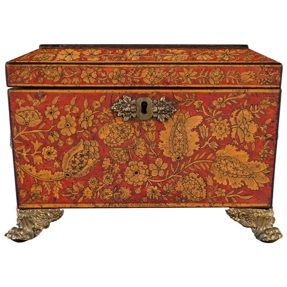 Regency Penwork Sarcophagus Tea Caddy