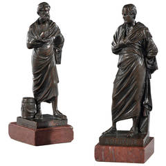 Petite Pair of Grand Tour, Patinated Bronze Figures of Aristide and Sophocles