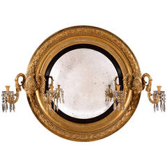 Very Large and Grand Regency Period Giltwood and Gesso Carved Convex Mirror