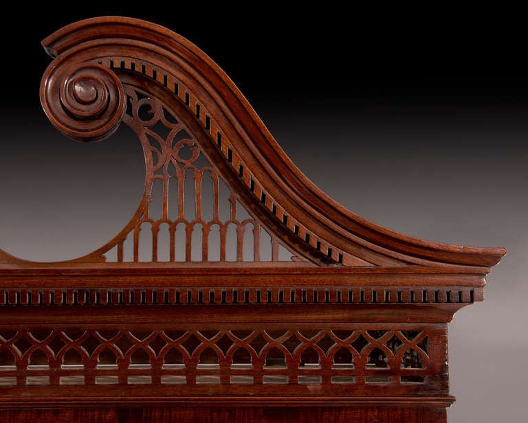 Early George III Mahogany Chippendale Period Swan-neck Bookcase