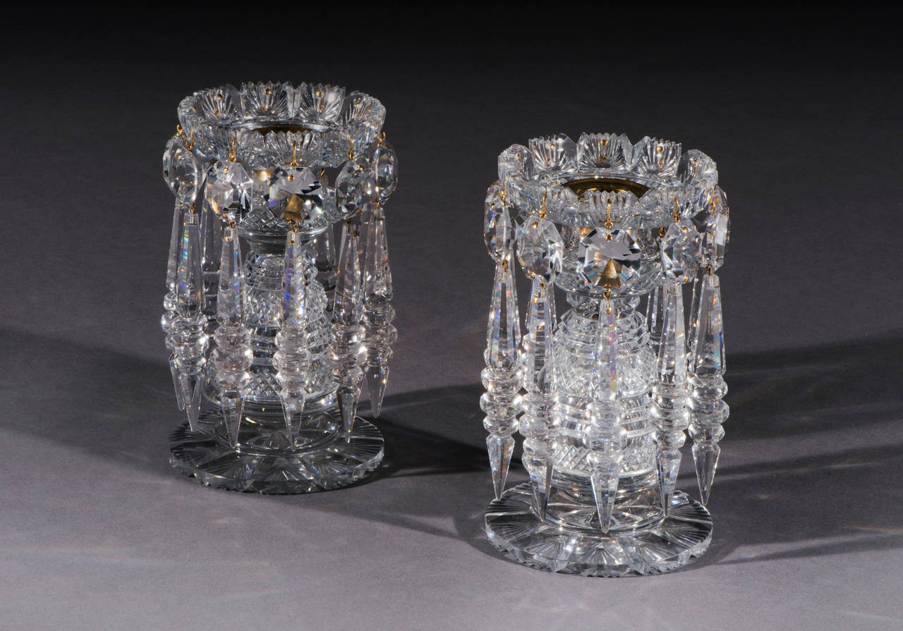 Superb Pair of William IV Cut Glass Candlestick Lustres