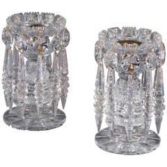 Superb Pair of William IV Cut Glass Candlestick Lustres