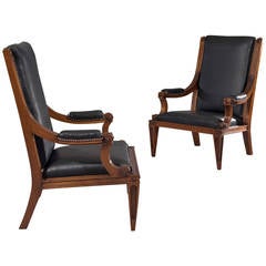 Rare Pair of Regency Walnut Library Easy Chairs