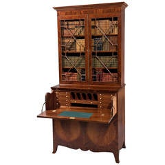Fine George III Mahogany Inlaid Secretaire Bookcase