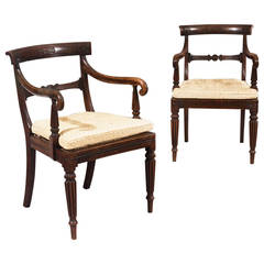 Pair of George IV Regency Carved Simulated Rosewood Armchairs