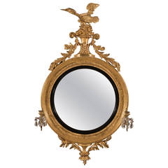 Large Regency Carved Giltwood Girandole Convex Mirror
