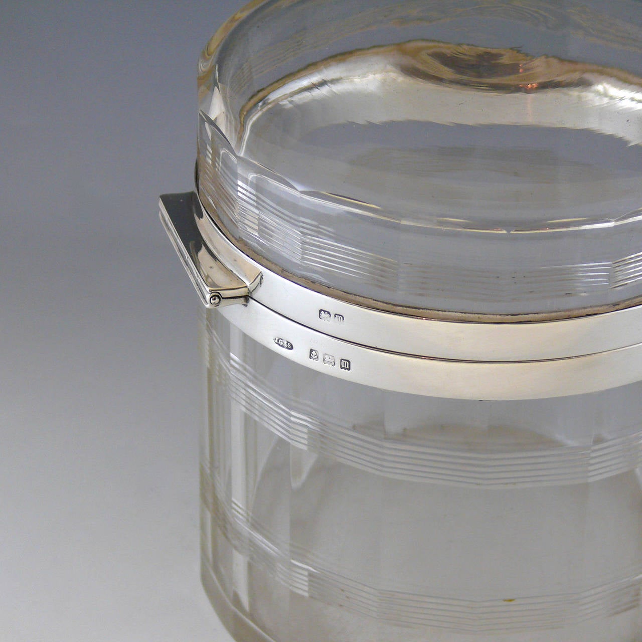 Early 20th Century Elegant Cut-Glass and Silver Hinged Jar Hallmarked, Birmingham, 1911