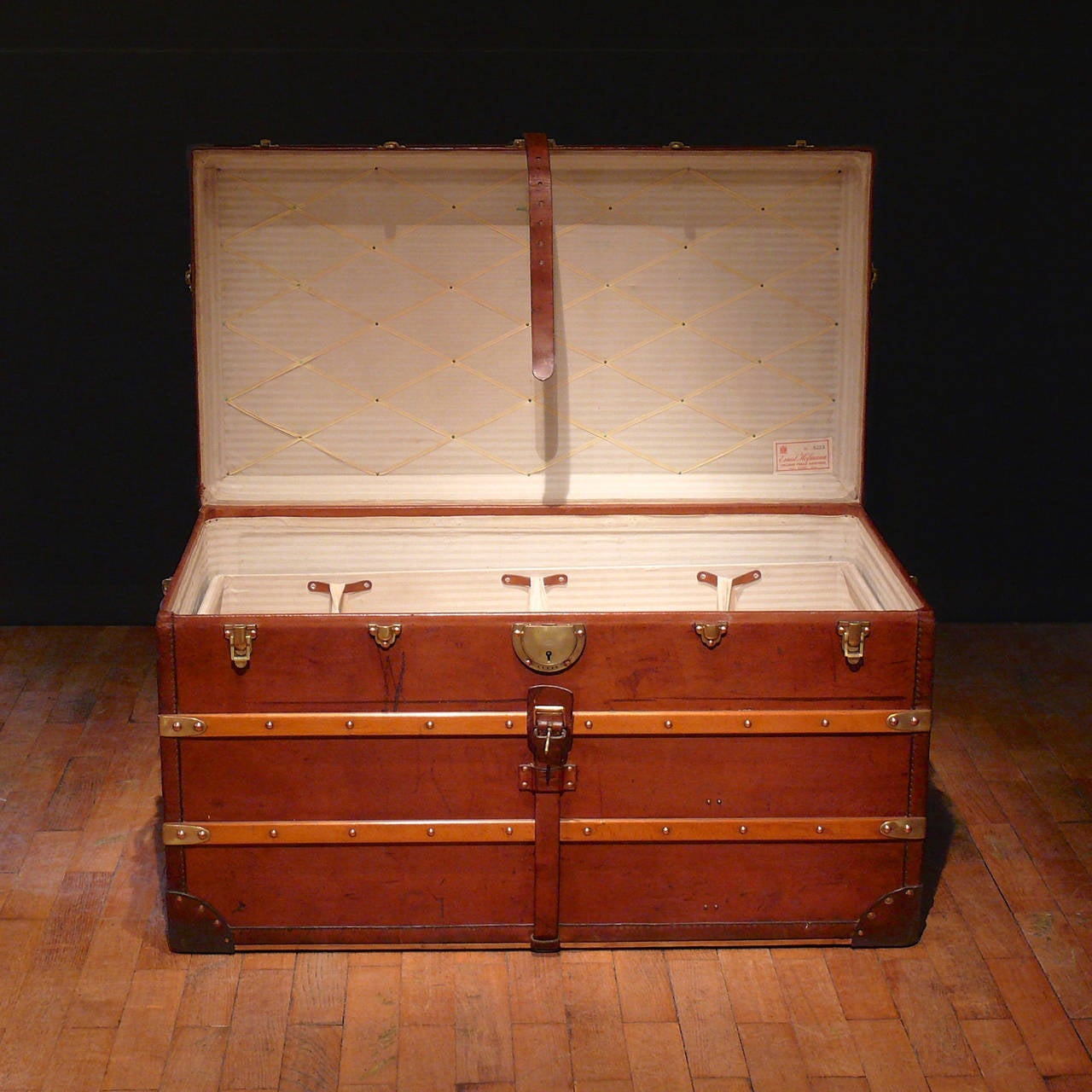 Excellent Late 19th Century Leather Trunk by Hofmann with Brass Fittings In Excellent Condition In London, GB